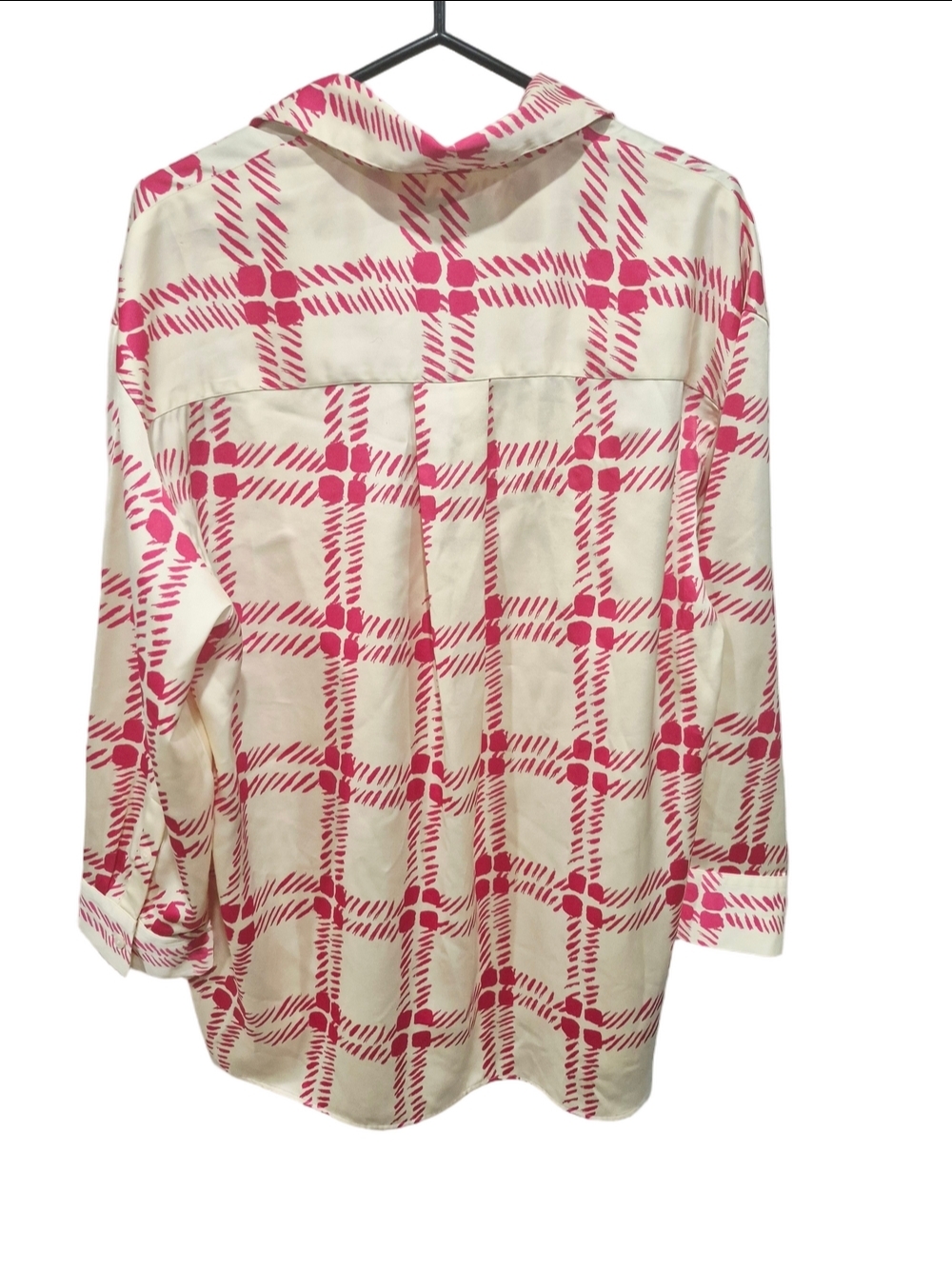 MARNI x UNIQLO Pink Beige Plaid Satin Oversized Button-Down Blouse - Picture 5 of 6